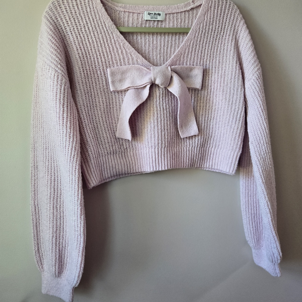 🎀🎀🎀Soft Girl Aesthetic: Lavender Bow-Front Crop Top SZ MED - Picture 2 of 7